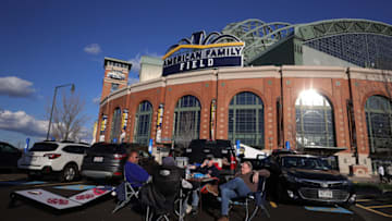 MILWAUKEE, WISCONSIN - APRIL 12: Fans tailgate at American Family Field prior to a game between the Milwaukee Brewers and the Chicago Cubs on April 12, 2021 in Milwaukee, Wisconsin. Due to Covid-19 restrictions, this is the first game fans were allowed to tailgate this season. (Photo by Stacy Revere/Getty Images)