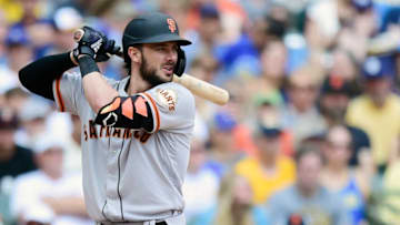 MILWAUKEE, WISCONSIN - AUGUST 08: Kris Bryant #23 of the San Francisco Giants bats against the Milwaukee Brewers in the seventh inning at American Family Field on August 08, 2021 in Milwaukee, Wisconsin. (Photo by Patrick McDermott/Getty Images)