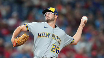 PHILADELPHIA, PA - APRIL 22: Aaron Ashby #26 of the Milwaukee Brewers throws a pitch against the Philadelphia Phillies at Citizens Bank Park on April 22, 2022 in Philadelphia, Pennsylvania. The Philadelphia Phillies defeated the Milwaukee Brewers 4-2. (Photo by Mitchell Leff/Getty Images)