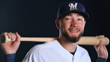 MARYVALE, AZ - FEBRUARY 22: Lucas Erceg #77 of the Milwaukee Brewers poses during the Brewers Photo Day on February 22, 2019 in Maryvale, Arizona. (Photo by Jamie Schwaberow/Getty Images)