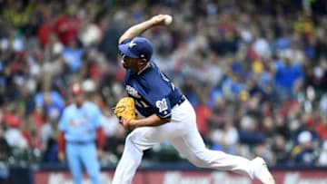 MILWAUKEE, WISCONSIN - MARCH 30: Junior Guerra #41 of the Milwaukee Brewers throws a pitch during the sixth inning of a game against the St. Louis Cardinals at Miller Park on March 30, 2019 in Milwaukee, Wisconsin. (Photo by Stacy Revere/Getty Images)