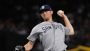 PHOENIX, ARIZONA - SEPTEMBER 27: Eric Lauer #46 of the San Diego Padres delivers a first inning pitch against the Arizona Diamondbacks at Chase Field on September 27, 2019 in Phoenix, Arizona. (Photo by Norm Hall/Getty Images)