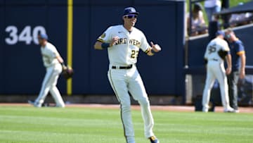 MARYVALE, ARIZONA - MARCH 06: Christian Yelich #22 of the Milwaukee Brewers prepares for a spring training game against the San Francisco Giants at American Family Fields of Phoenix on March 06, 2020 in Maryvale, Arizona. (Photo by Norm Hall/Getty Images)