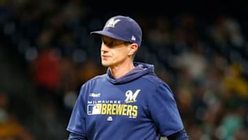 PITTSBURGH, PA - AUGUST 06: Manager Craig Counsell #30 of the Milwaukee Brewers in action against the Pittsburgh Pirates at PNC Park on August 6, 2019 in Pittsburgh, Pennsylvania. (Photo by Justin K. Aller/Getty Images)