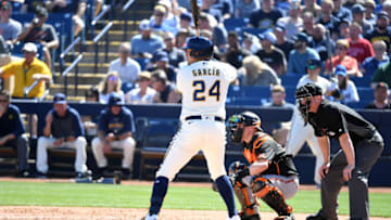 MARYVALE, ARIZONA - MARCH 06: Avisail Garcia #24 of the Milwaukee Brewers gets ready in the batters box against the San Francisco Giants during a spring training game at American Family Fields of Phoenix on March 06, 2020 in Maryvale, Arizona. (Photo by Norm Hall/Getty Images)