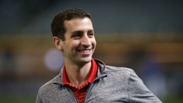 MILWAUKEE, WI - APRIL 21: General manager David Stearns of the Milwaukee Brewers looks on during batting practice before the game against the Miami Marlins at Miller Park on April 21, 2018 in Milwaukee, Wisconsin. (Dylan Buell/Getty Images) *** Local Caption *** David Stearns