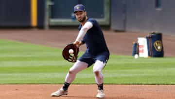 MILWAUKEE, WISCONSIN - JULY 05: Ryan Braun #8 of the Milwaukee Brewers participates in a drill during Summer Workouts at Miller Park on July 05, 2020 in Milwaukee, Wisconsin. (Photo by Dylan Buell/Getty Images)