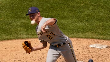 CHICAGO, ILLINOIS - JULY 26: Eric Lauer #27 of the Milwaukee Brewers throws a pitch against the Chicago Cubs during the fourth inning of a game at Wrigley Field on July 26, 2020 in Chicago, Illinois. (Photo by Nuccio DiNuzzo/Getty Images)