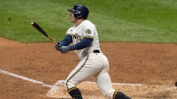 The Brewers' Avisail Garcia hits a single during the sixth inning.Mjs Brewers05 14 Hoffman Jpg Brewers05