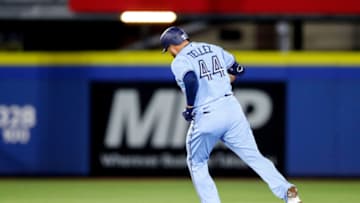 Apr 13, 2021; Dunedin, Florida, CAN; Toronto Blue Jays designated hitter Rowdy Tellez (44) rounds second base after hitting a home run against the New York Yankees in the fifth inning at TD Ballpark. Mandatory Credit: Nathan Ray Seebeck-USA TODAY Sports