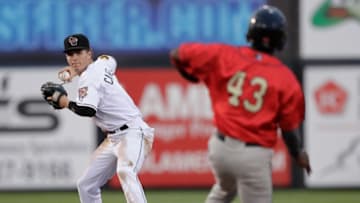 Wisconsin Timber Rattlers' Hayden Cantrelle (2) turns a double play against Cedar Rapids Kernels' Yunior Severino (43) Tuesday, July 27, 2021, at Neuroscience Group Field at Fox Cities Stadium in Grand Chute, Wis. Dan Powers/USA TODAY NETWORK-WisconsinApc Rattlersvskernels 0727210557djp