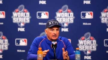 Oct 29, 2015; New Yrok, NY, USA; New York Mets manager Terry Collins speaks during a press conference during practice a day before game three of the 2015 World Series against the Kansas City Royals at Citi Field. Mandatory Credit: Brad Penner-USA TODAY Sports