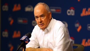 Aug 1, 2016; New York City, NY, USA; New York Mets general manager Sandy Alderson speaks to reporters after the trade deadline before a game against the New York Yankees at Citi Field. Mandatory Credit: Brad Penner-USA TODAY Sports