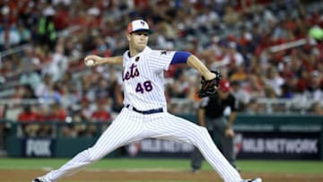 WASHINGTON, DC - JULY 17: Jacob deGrom #48 of the New York Mets and the National League pitches in the third inning against the American League during the 89th MLB All-Star Game, presented by Mastercard at Nationals Park on July 17, 2018 in Washington, DC. (Photo by Rob Carr/Getty Images)