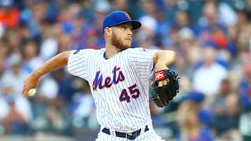 NEW YORK, NY - AUGUST 04: Zack Wheeler #45 of the New York Mets pitches in the first inning against the Atlanta Braves at Citi Field on August 4, 2018 in the Flushing neighborhood of the Queens borough of New York City. (Photo by Mike Stobe/Getty Images)