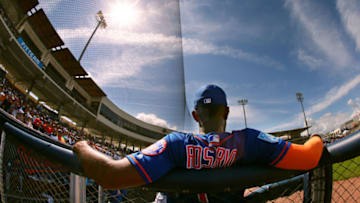 WEST PALM BEACH, FL - MARCH 11: Amed Rosario #1 of the New York Mets looks on during the seventh inning of a spring training baseball game against the Houston Astros at Fitteam Ballpark of the Palm Beaches on March 11, 2019 in West Palm Beach, Florida. The Astros defeated the Mets 6-3. (Photo by Rich Schultz/Getty Images)