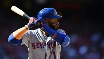 WASHINGTON, DC - MARCH 28: Amed Rosario #1 of the New York Mets bats in the ninth inning against the Washington Nationals on Opening Day at Nationals Park on March 28, 2019 in Washington, DC. (Photo by Patrick McDermott/Getty Images)