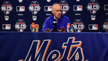 NEW YORK, NY - OCTOBER 16: Sandy Alderson, general manager of the New York Mets, during a press conference ahead of game one of the MLB NLCS at Citifield on October 16, 2015 in the Queens borough of New York City. (Photo by Benjamin Solomon/Getty Images)