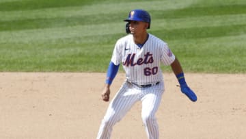 NEW YORK, NEW YORK - SEPTEMBER 07: Andres Gimenez #60 of the New York Mets in action against the Philadelphia Phillies at Citi Field on September 07, 2020 in New York City. The Phillies defeated the Mets 9-8 in ten innings. (Photo by Jim McIsaac/Getty Images)