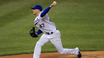 DENVER, CO - APRIL 16: Starting pitcher Aaron Laffey #47 of the New York Mets delivers against the Colorado Rockies at Coors Field on April 16, 2013 in Denver, Colorado. (Photo by Doug Pensinger/Getty Images)
