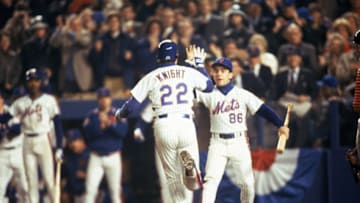 FLUSHING, NY - OCTOBER 27: Third baseman Ray Knight #22 of the New York Mets hits a home run and rounds the bases during game 7 of the 1986 World Series against the Boston Red Sox at Shea Stadium on October 27, 1986 in Flushing, New York. The Mets won the series 4-3. (Photo by T.G. Higgins/Getty Images)