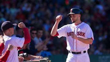 BOSTON, MA - SEPTEMBER 27: Blake Swihart #23 of the Boston Red Sox celebrates with his teammates after he hit a home run during the third inning against the Baltimore Orioles at Fenway Park on September 27, 2015 in Boston, Massachusetts. (Photo by Rich Gagnon/Getty Images)