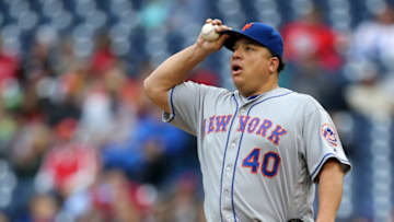 PHILADELPHIA, PA - OCTOBER 01: Bartolo Colon #40 of the New York Mets reacts after allowing a two run homerun to Ryan Howard #6 of the Philadelphia Phillies during the bottom of the fifth inning on October 1, 2016 at Citizens Bank Park in Philadelphia, Pennsylvania. The Mets defeated the Phillies 5-3. (Photo By Christopher Pasatieri/Getty Images)