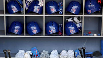 NEW YORK, NY - JUNE 13: The Chicago Cubs helmets and bats are seen before the game against the New York Mets on June 13, 2017 at Citi Field in the Flushing neighborhood of the Queens borough of New York City. (Photo by Elsa/Getty Images)