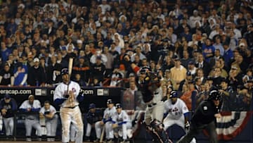 FLUSHING, NY - OCTOBER 19: Yadier Molina of the St. Louis Cardinals celebrates as Carlos Beltran of the New York Mets strikes out to end Game 7 of the NLCS at Shea Stadium in Flushing, New York on October 19, 2006. The Cardinals defeated the Mets 3-1. (Photo by Scott Rovak/MLB Photos via Getty Images)
