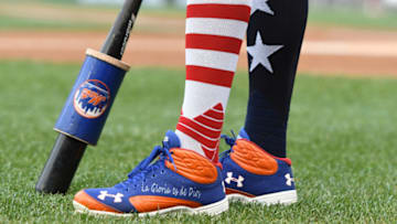 WASHINGTON, DC - JULY 03: Jose Reyes #7 of the New York Mets wears 4th July socks for the holiday during a baseball game against the Baltimore Orioles at Nationals Park on July 3, 2017 in Washington, DC. (Photo by Mitchell Layton/Getty Images)