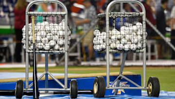 MIAMI, FL - JULY 11: A view of baseballs during batting practice for the 88th MLB All-Star Game at Marlins Park on July 11, 2017 in Miami, Florida. (Photo by Mark Brown/Getty Images)