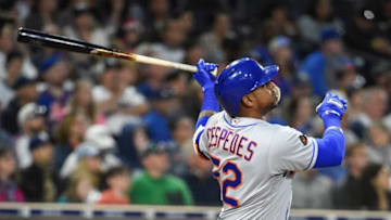 SAN DIEGO, CA - APRIL 28: Yoenis Cespedes #52 of the New York Mets hits a two-run home run during the sixth inning of a baseball game against the San Diego Padres at PETCO Park on April 28, 2018 in San Diego, California. (Photo by Denis Poroy/Getty Images)