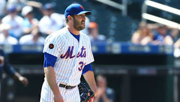 NEW YORK, NY - MAY 03: Matt Harvey #33 of the New York Mets looks on after giving up a 3-run home run to Ozzie Albies #1 of the Atlanta Braves in the seventh inning at Citi Field on May 3, 2018 in the Flushing neighborhood of the Queens borough of New York City. (Photo by Mike Stobe/Getty Images)