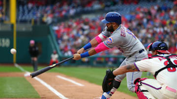 PHILADELPHIA, PA - MAY 13: Luis Guillorme #15 of the New York Mets gets his first Major League hit during the second inning of a game against the Philadelphia Phillies at Citizens Bank Park on May 13, 2018 in Philadelphia, Pennsylvania. (Photo by Rich Schultz/Getty Images)