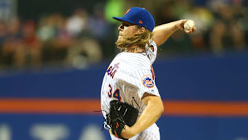 NEW YORK, NY - MAY 15: Noah Syndergaard #34 of the New York Mets pitches in the first inning against the Toronto Blue Jays at Citi Field on May 15, 2018 in the Flushing neighborhood of the Queens borough of New York City. (Photo by Mike Stobe/Getty Images)