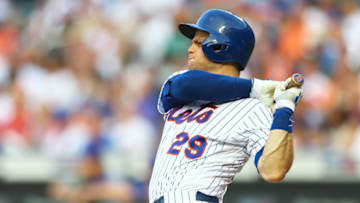 NEW YORK, NY - JUNE 01: Devin Mesoraco #29 of the New York Mets hits a single to left field in the first inning against the Chicago Cubs at Citi Field on June 1, 2018 in the Flushing neighborhood of the Queens borough of New York City. (Photo by Mike Stobe/Getty Images)