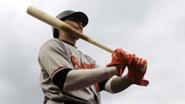WASHINGTON, DC - JUNE 21: Manny Machado #13 of the Baltimore Orioles waits to bat against the Washington Nationals at Nationals Park on June 21, 2018 in Washington, DC. (Photo by Rob Carr/Getty Images)