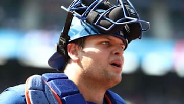 NEW YORK, NY - JULY 15: Devin Mesoraco #29 of the New York Mets looks on against the Washington Nationals during their game at Citi Field on July 15, 2018 in New York City. (Photo by Al Bello/Getty Images)