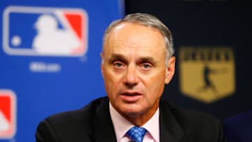 NEW YORK, NY - JUNE 16: Commissioner of Baseball Robert D. Manfred Jr. speaks at a press conference on youth initiatives hosted by Major League Baseball and the Major League Baseball Players Association at Citi Field on June 16, 2016 in the Queens borough of New York City. (Photo by Jim McIsaac/Getty Images)