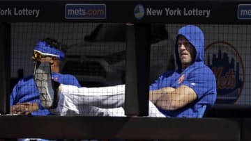NEW YORK, NY - AUGUST 25: Noah Syndergaard #34 of the New York Mets of the New York Mets looks on during the seventh inning against the Atlanta Braves at Citi Field on August 25, 2019 in the Flushing neighborhood of the Queens borough of New York City. Teams are wearing special color-schemed uniforms with players choosing nicknames to display for Players' Weekend. The Braves won 2-1. (Photo by Adam Hunger/Getty Images)