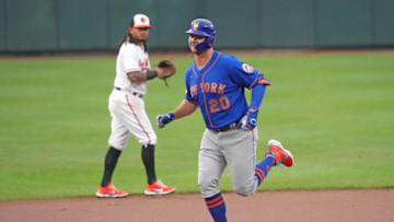 Jun 9, 2021; Baltimore, Maryland, USA; New York Mets first baseman Pete Alonso (20) rounds the bases after his two run home run in the first inning against the Baltimore Orioles at Oriole Park at Camden Yards. Mandatory Credit: Mitch Stringer-USA TODAY Sports