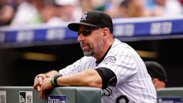 May 29, 2016; Denver, CO, USA; Colorado Rockies manager Walt Weiss (22) looks on in the first inning against the San Francisco Giants at Coors Field. Mandatory Credit: Isaiah J. Downing-USA TODAY Sports