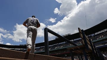 Jul 17, 2016; Atlanta, GA, USA; Colorado Rockies second baseman DJ LeMahieu (9) takes the field during the third inning of their game against the Atlanta Braves at Turner Field. Mandatory Credit: Jason Getz-USA TODAY Sports