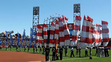 Jul 4, 2016; San Francisco, CA, USA; A view of the 4th of July ceremony before the game between the Colorado Rockies and the San Francisco Giants at AT&T Park. Mandatory Credit: Lance Iversen-USA TODAY Sports