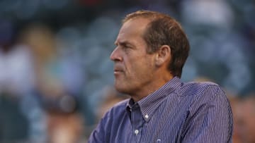 Sep 15, 2014; Denver, CO, USA; Colorado Rockies owner Dick Monfort before the first inning against the Los Angeles Dodgers at Coors Field. Mandatory Credit: Chris Humphreys-USA TODAY Sports
