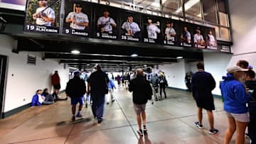Aug 19, 2016; Denver, CO, USA; Colorado Rockies starting line up of player profiles before the game against the Chicago Cubs at Coors Field. Mandatory Credit: Ron Chenoy-USA TODAY Sports