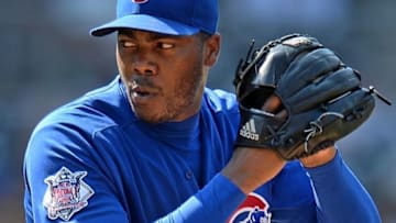 Aug 24, 2016; San Diego, CA, USA; Chicago Cubs relief pitcher Aroldis Chapman (54) pitches against the San Diego Padres during the ninth inning at Petco Park. Mandatory Credit: Jake Roth-USA TODAY Sports