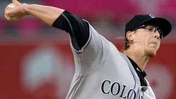 Sep 8, 2016; San Diego, CA, USA; Colorado Rockies starting pitcher Jeff Hoffman (34) pitches during the first inning against the San Diego Padres at Petco Park. Mandatory Credit: Jake Roth-USA TODAY Sports