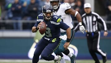 Nov 20, 2016; Seattle, WA, USA; Seattle Seahawks quarterback Russell Wilson (3) scrambles against the Philadelphia Eagles during the first quarter at CenturyLink Field. Mandatory Credit: Joe Nicholson-USA TODAY Sports
