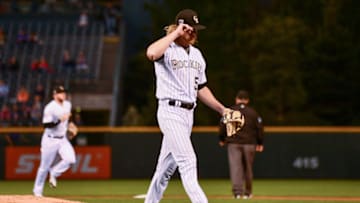 DENVER, CO - SEPTEMBER 24: Jon Gray #55 of the Colorado Rockies walks off the field after a bases loaded strikeout to end the inning after the top of the first inning of a game against the Philadelphia Phillies at Coors Field on September 24, 2018 in Denver, Colorado. (Photo by Dustin Bradford/Getty Images)